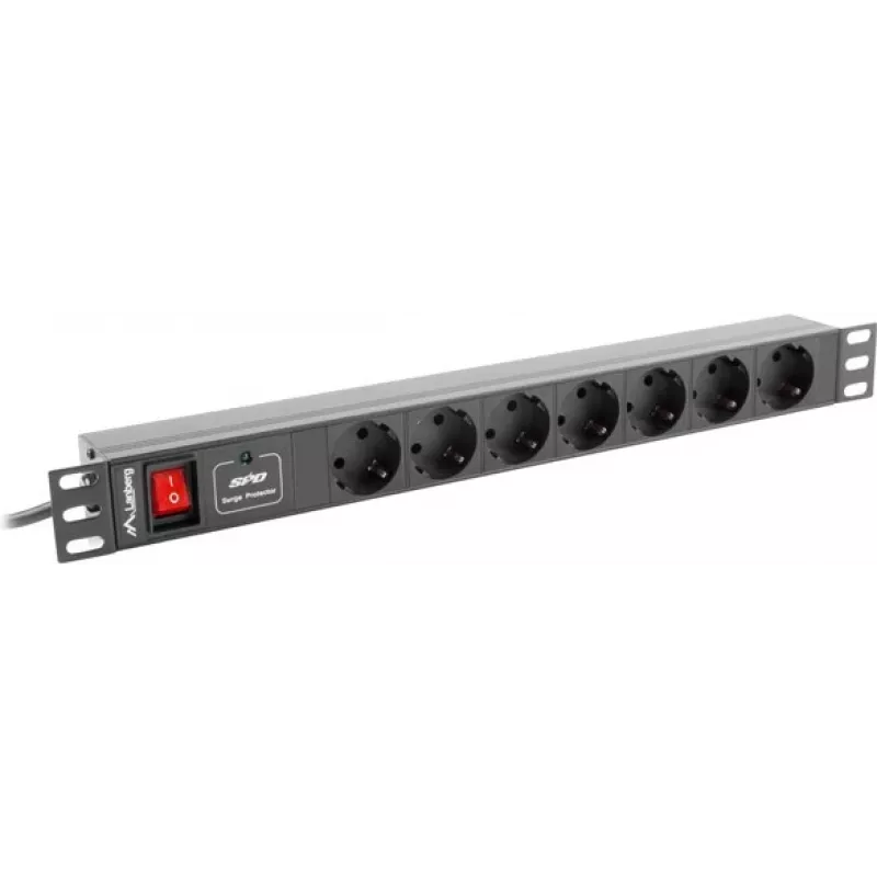 Lanberg | Listwa zasilająca PDU 19 cali 1U 10A 2M 7x gniazda Schuko | PDU-07F-0200-IEC-BK