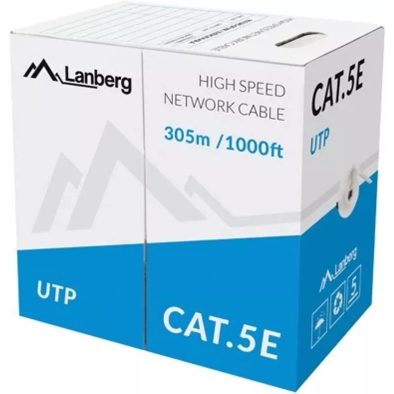 Kabel sieciowy LANBERG U/UTP Cat5e LCU5-10CC-0305-S, 305 m, przewód CCA, 24 AWG, szary