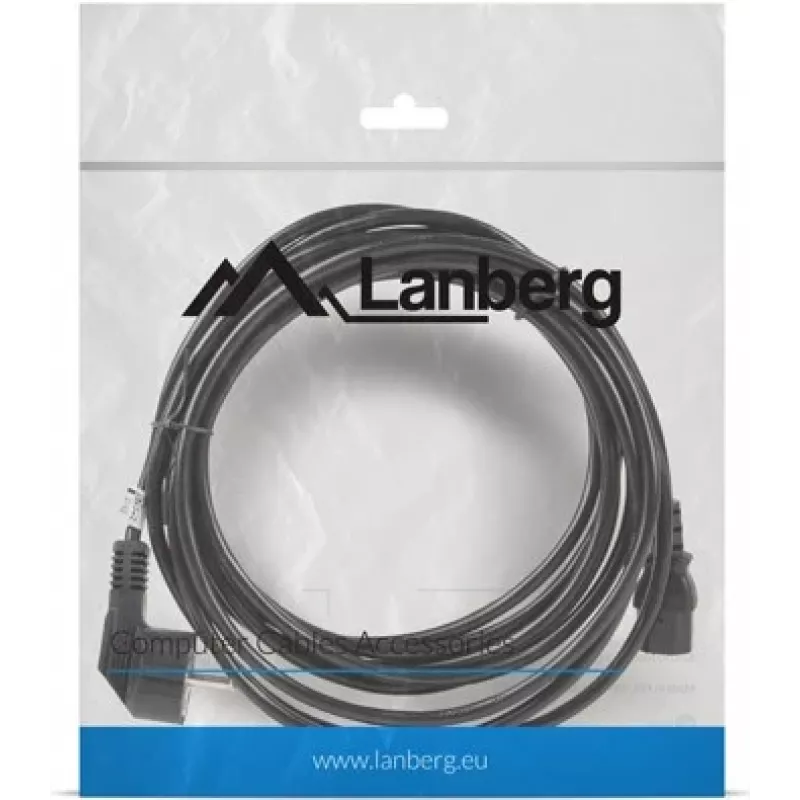 Kabel zasilający LANBERG CA-C13C-11CC-0050-BK — 5 m, złącze C13 do CEE7/7, kątowe C13