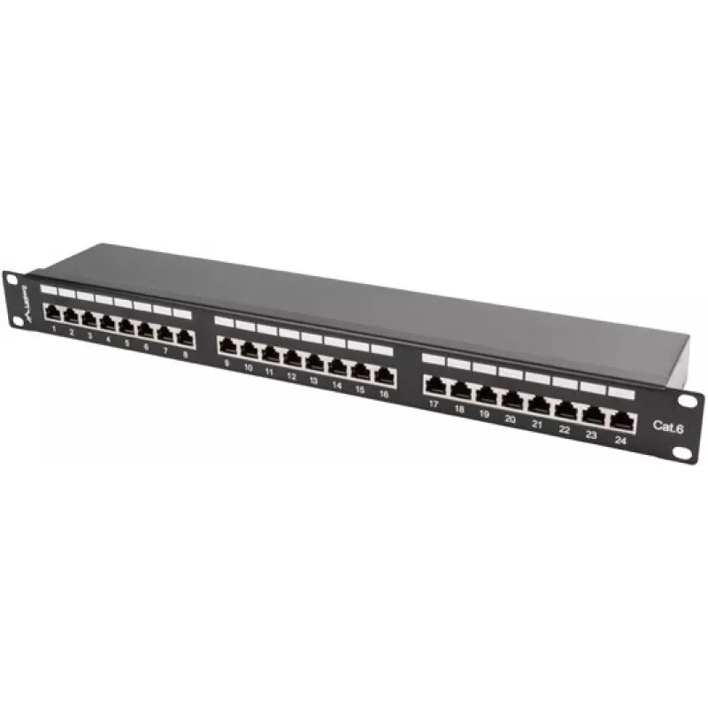 Patch panel 1U LANBERG PPS6-1024-B, 24-port Cat6, metal, czarny, 442×114,5×44,5 mm