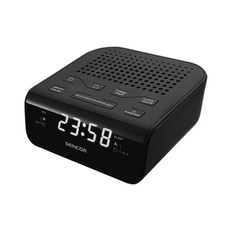 Zegar radiowy SENCOR SRC 136 B — PLL FM, 0,6 cala LED, podwójny alarm, drzemka, podtrzymanie bateryjne, czarny
