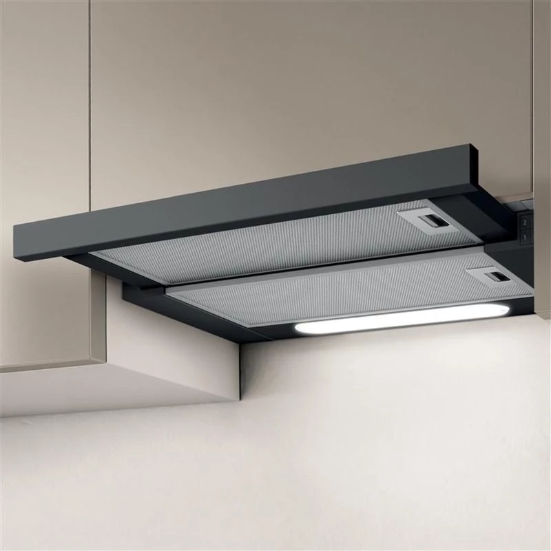 Okap do zabudowy Elica Elite 14 LUX 60 BL — szerokość 598 mm, wydajność 368 m³/h, aluminiowy filtr przeciwtłuszczowy, LED, 62 dB