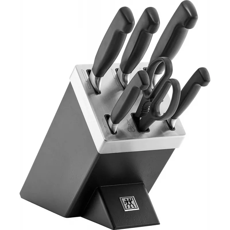 Zestaw bloku na noże/nożyce ZWILLING 35145-007-0 — 7-częściowy z nożem szefa kuchni, nożem do obierania, nożem do chleba, nożycami kuchennymi, czarny blok