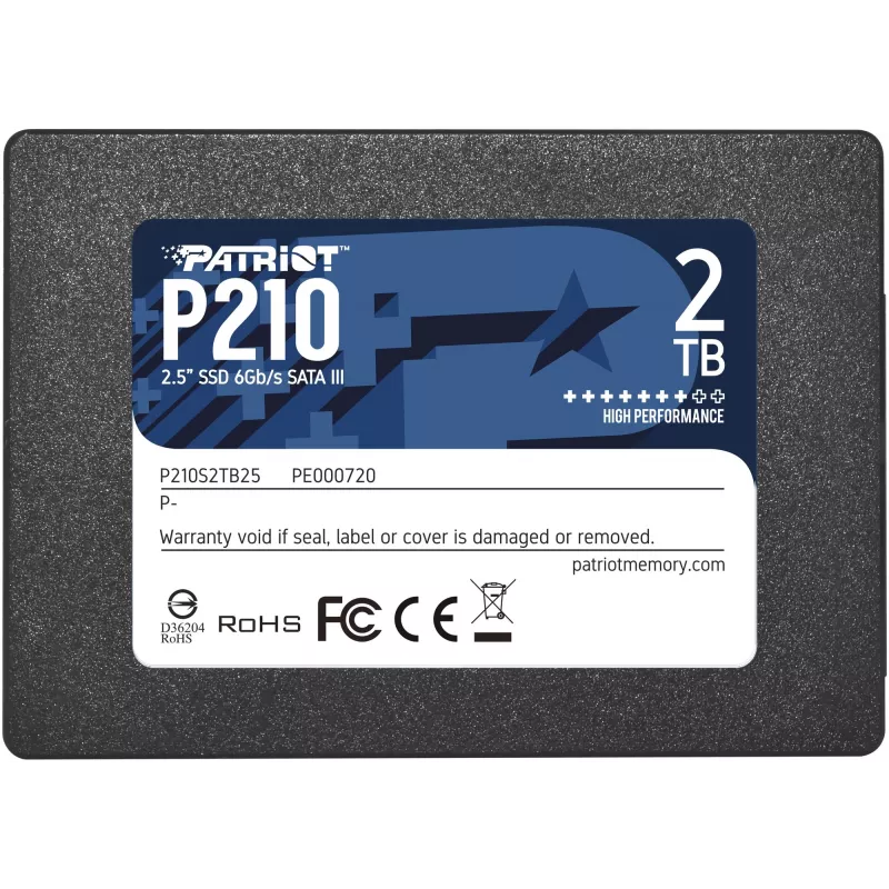 2,5-calowy dysk SSD SATA III PATRIOT P210 2 TB — odczyt 500 MB/s, zapis 400 MB/s, 7 mm