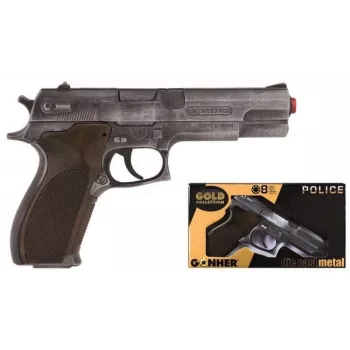 Pistolet na rzutki Pulio Police metaliczny GONHER 45/1 15545/1 — wykończenie metaliczne, zabawkowy pistolet jednostrzałowy