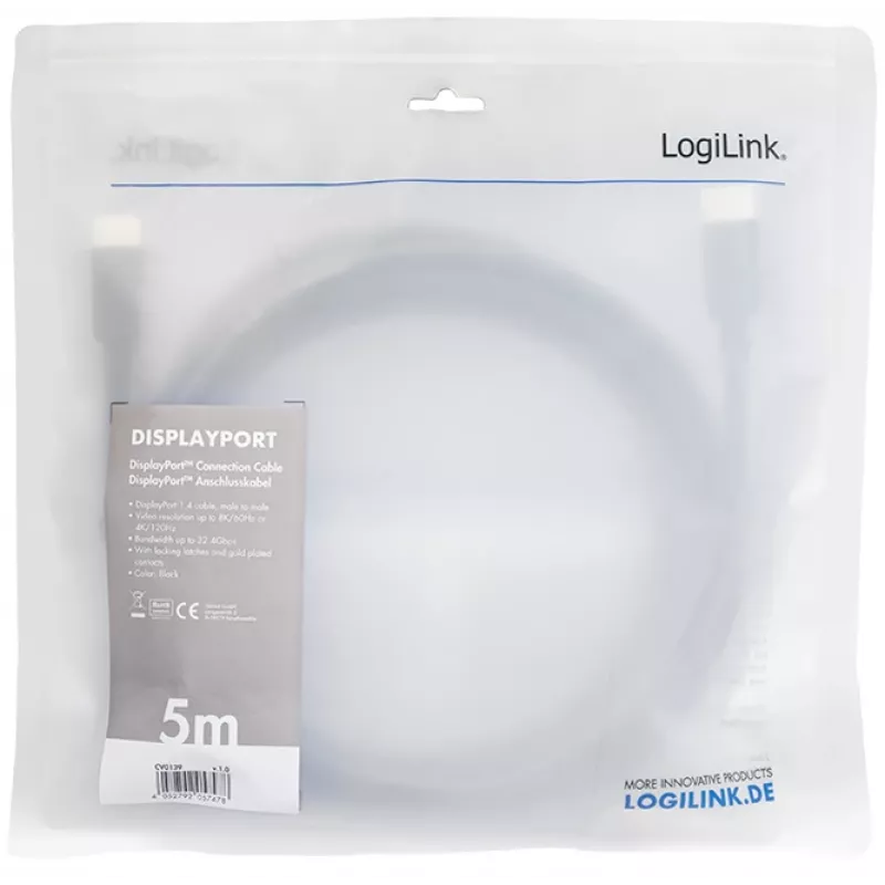 Kabel DisplayPort LogiLink CV0139 5 m czarny