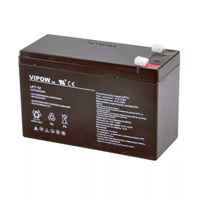 Bateria Ołowiowa 12V 7,0Ah VIPOW to produkt Vipow z naszej oferty baterii zapasowych. Najważniejsze cechy to czarne wykończenie, waga 2,15 kg i typ baterii.