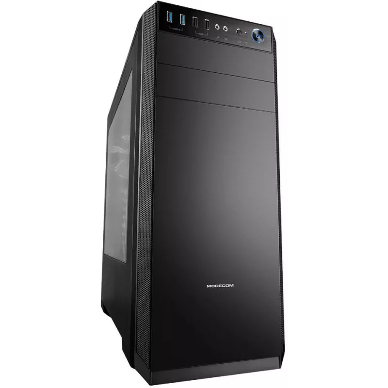 Obudowa PC MODECOM Oberon Pro Midi Tower — czarna, obsługuje ATX/microATX/ITX, 7 slotów rozszerzeń, GPU do 395 mm, 5 zatok HDD/3 SSD