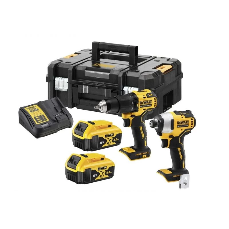 Zestaw narzędzi akumulatorowych DeWalt DCK2062M2T — wiertarko-wkrętarka DCD709 + zakrętarka udarowa DCF809 1/4 cala 18V, 2×akumulatory 4,0 Ah, walizka TSTAK II