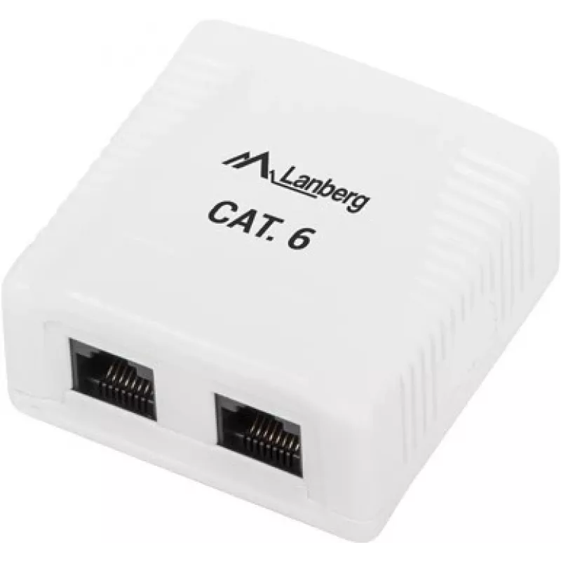 LANBERG Puszka natynkowa RJ-45 Cat6 OU6-0002-W biała, 2 gniazda, 30×54×57 mm