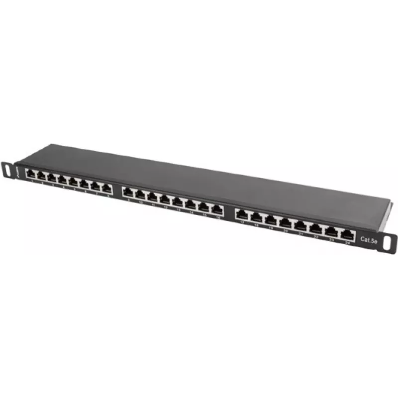 Patch panel LANBERG PPS5-0024-B 24-portowy CAT5e, metalowy, 0,5U, 445×99×22,3 mm, czarny