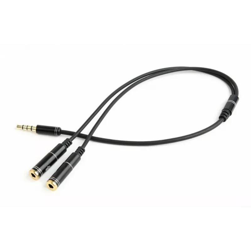 Adapter audio Gembird CCA-417M 2×3,5 mm męski na 3,5 mm żeński, 0,2 m, czarny