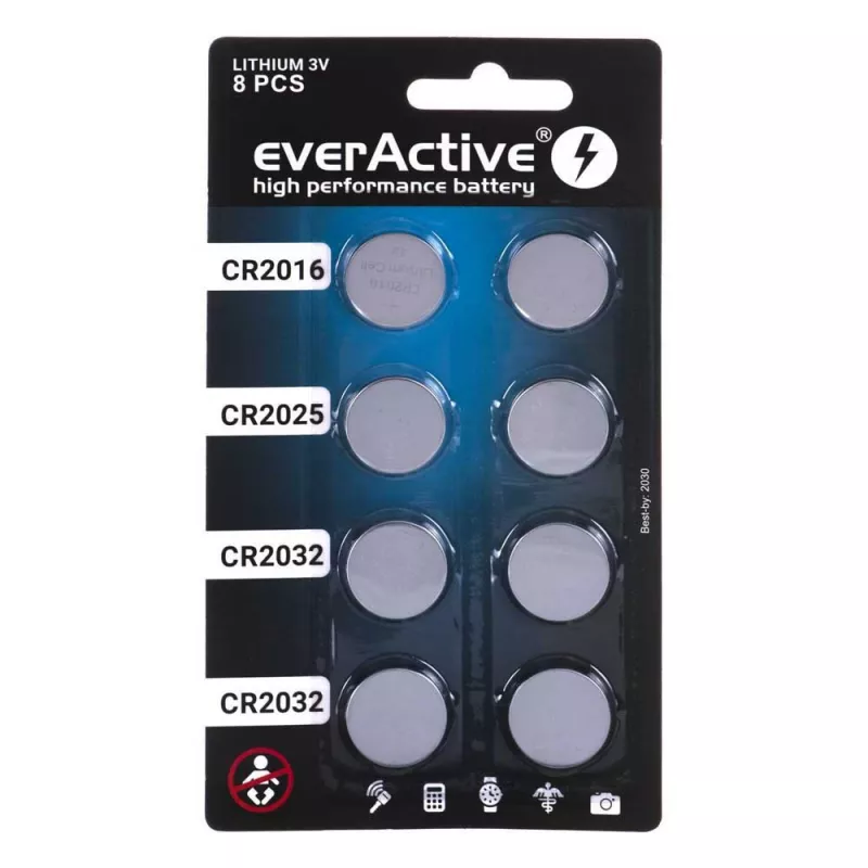 Zestaw 8 baterii litowych everActive 4 x CR2032, 2 x CR2025, 2 x CR2016