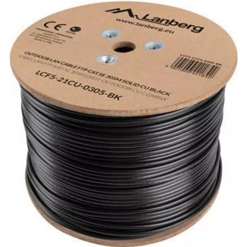 Kabel sieciowy LANBERG Cat5e LCF5-21CU-0305-BK, miedź F/UTP, 305 m, 24 AWG, płaszcz PE, czarny