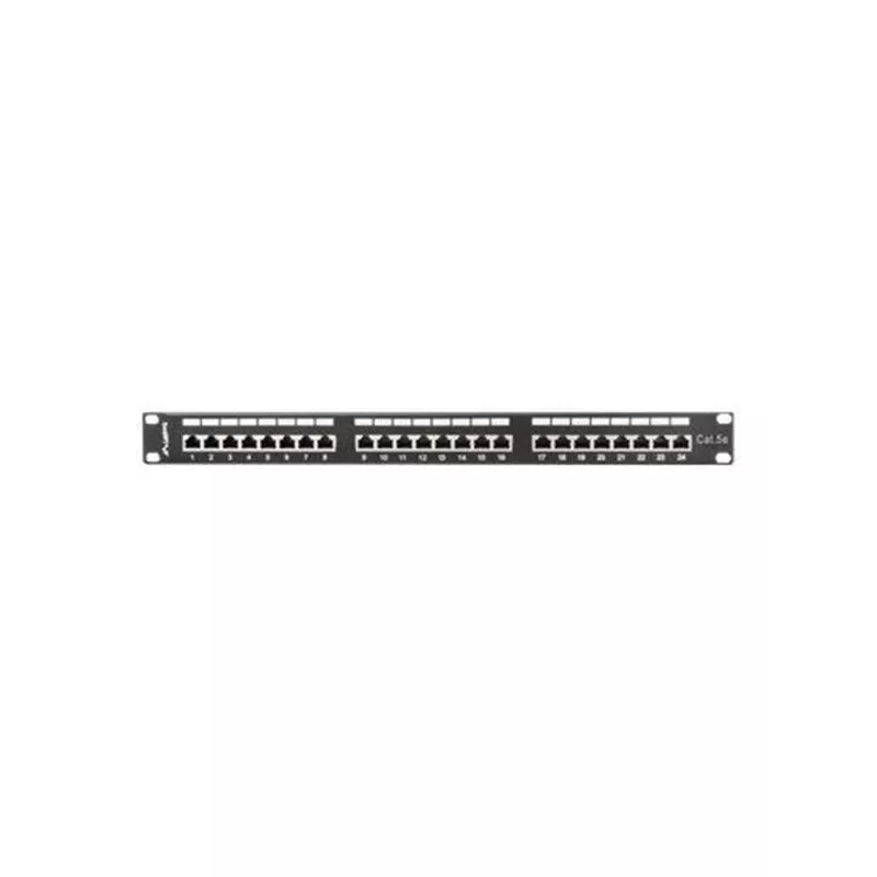 Patch panel 1U LANBERG PPS5-1024-B — 24-port RJ-45 Cat5, metal, czarny, montaż w szafie rack