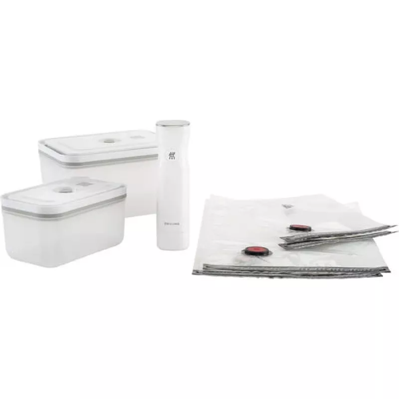 Pojemnik do pakowania próżniowego ZWILLING 36807-007-0, prostokątny plastikowy pojemnik na żywność, 1,1 l i 2,3 l, hermetyczna pokrywka z możliwością blokowania, odłączany, półprzezroczysty biały