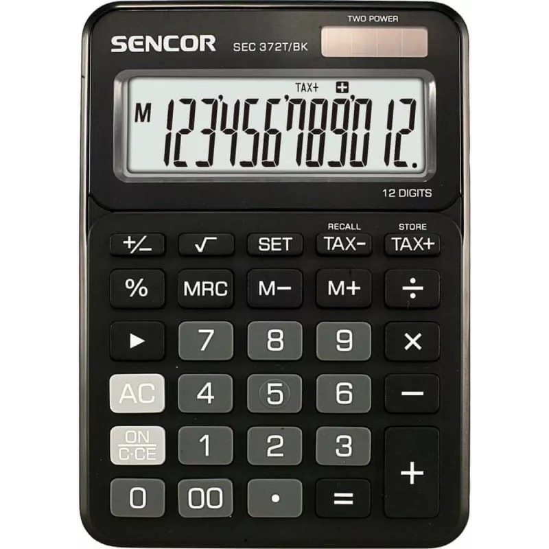 Kalkulator biurkowy SENCOR SEC 372BK 12-cyfrowy LCD podstawowy, zasilany bateriami