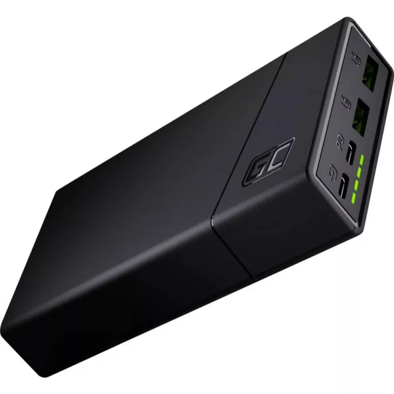 Power bank Green Cell PBGC03 20000 mAh, LiPo, wyjście 18 W, USB-C + 2× USB-A, Quick Charge 3.0, PD, czarny
