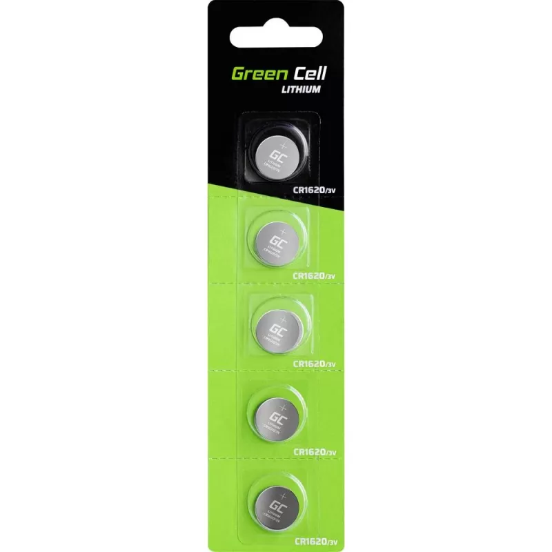 Jednorazowa bateria litowa zielony Cell CR1620 3V 70mAh, blister 5 szt., wysokość 1,9 mm
