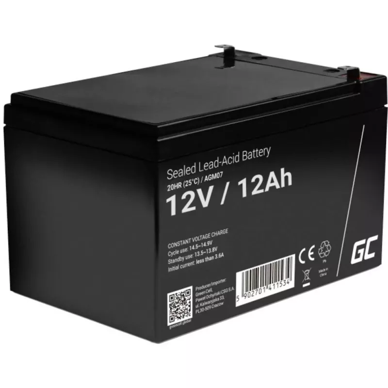 Akumulator AGM zielony Cell 12V 12Ah – Szczelny kwasowo-ołowiowy (VRLA), 151×98×95 mm, 3,3 kg