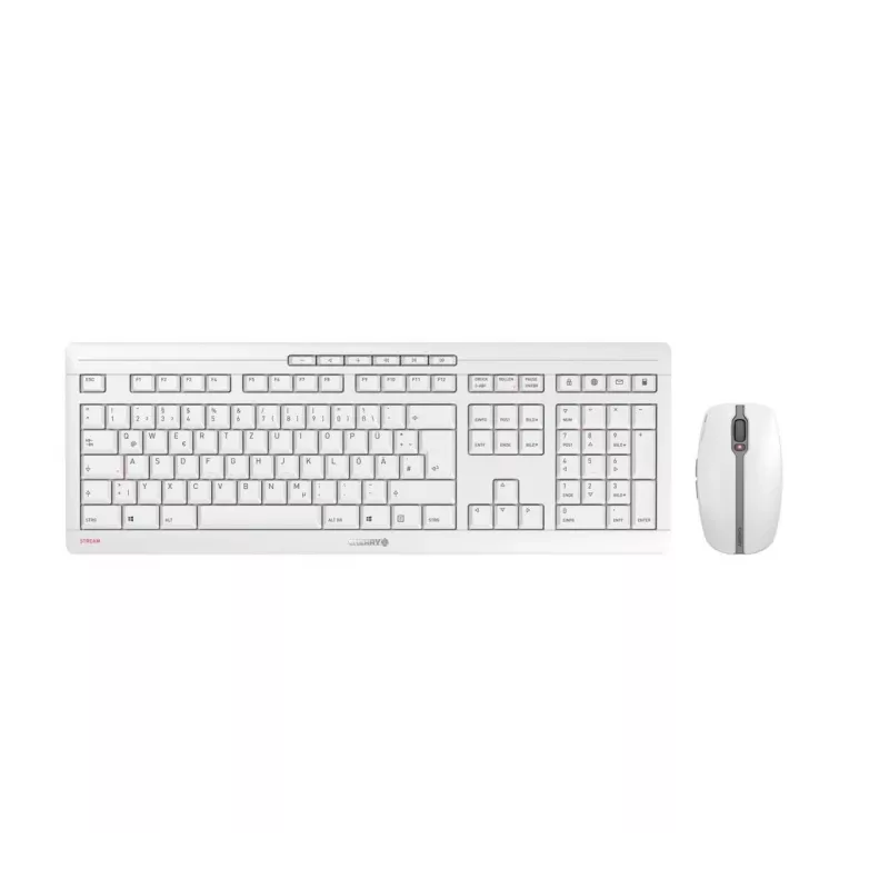 Klawiatura CHERRY Stream Desktop Recharge, mysz w zestawie, uniwersalna, bezprzewodowa RF, QWERTZ, niemiecka, szara
