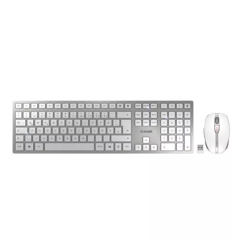 CHERRY DW 9100 SLIM klawiatura Mysz w zestawie Uniwersalna RF Bezprzewodowa + Bluetooth QWERTZ Niemiecka Srebrna