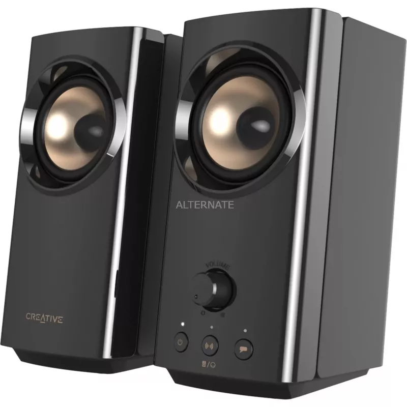 Głośniki komputerowe CREATIVE T60 2.0 Compact Hi-Fi z wyraźnym dialogiem i dźwiękiem przestrzennym Sound Blaster, zestaw SmartComms Kit, porty USB-C audio, mikrofon i słuchawki B