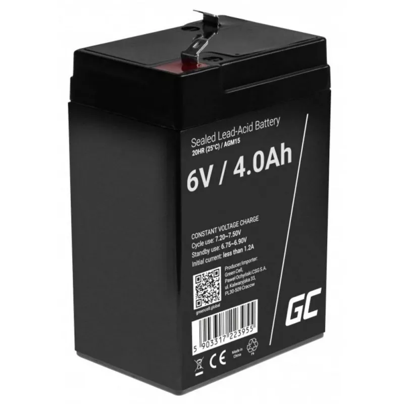 Akumulator UPS zielony Cell AGM15, 6 V, 4 Ah, szczelny kwasowo-ołowiowy (VRLA), czarny, 680 g