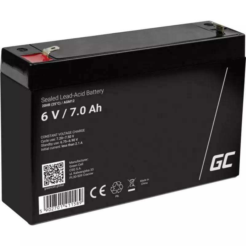 Akumulator kwasowo-ołowiowy szczelny zielony Cell AGM12 6 V 7000 mAh Czarny