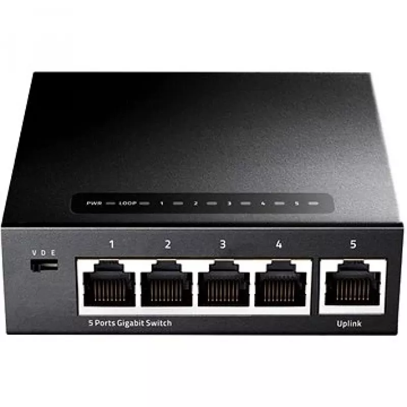 Przełącznik sieciowy Cudy GS105 — 5-portowy Gigabit Ethernet (10/100/1000), czarny, zasilanie 5 V DC w zestawie