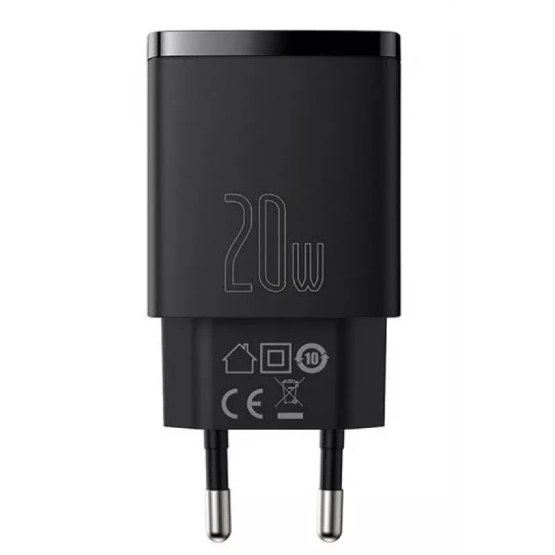 Wewnętrzna szybka ładowarka USB Baseus CCXJ-B01 — 2 porty (USB-C PD 20W + USB-A QC3.0 18W), 100–240 V, czarna