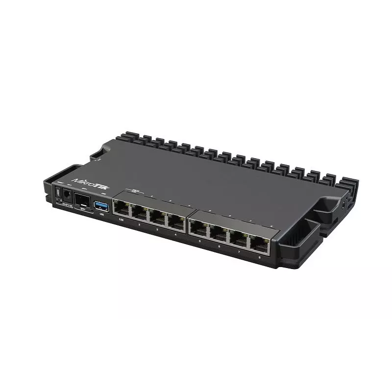 Router przewodowy MikroTik RB5009UG+S+IN — 1x RJ-45, 7x Gigabit miedź, 1x SFP+, PoE, DC, interfejs 2.5GbE, czarny