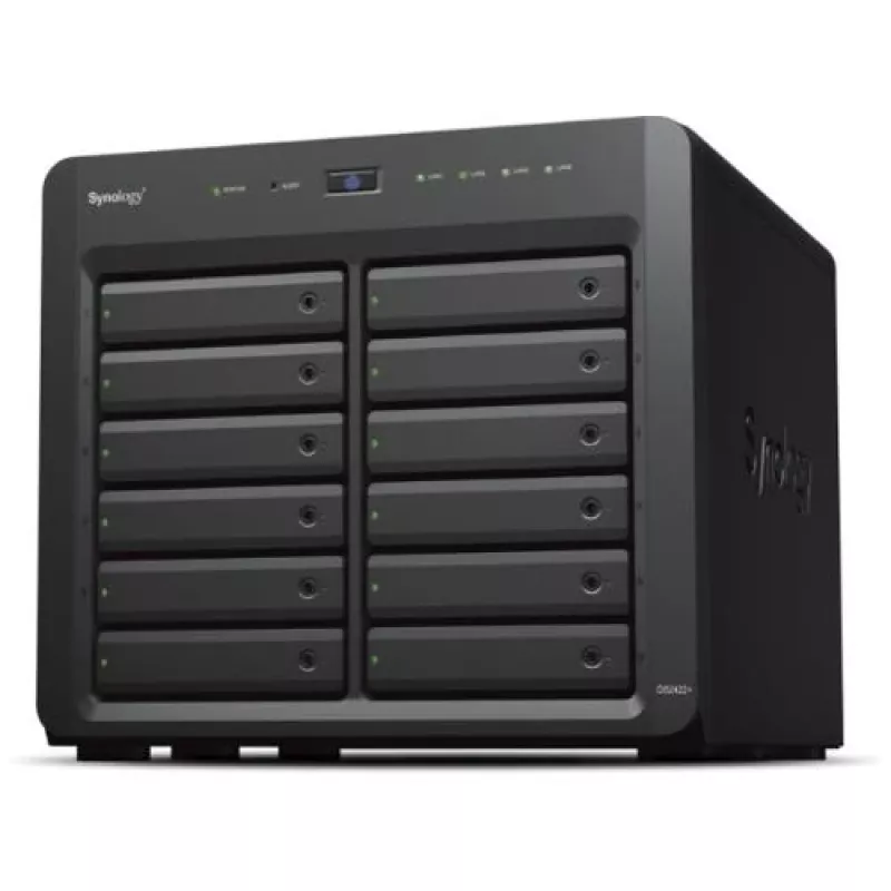 NAS Synology DS2422+; Tower; 12x (3.5 SATA HDD/2.5 SATA HDD/2.5 SATA SSD); AMD Ryzen V1500B;,4 GB DDR4 (max. 32GB),4 x 1GbE RJ-45