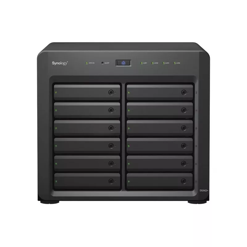 NAS Synology DS2422+; Tower; 12x (3.5 SATA HDD/2.5 SATA HDD/2.5 SATA SSD); AMD Ryzen V1500B;,4 GB DDR4 (max. 32GB),4 x 1GbE RJ-45