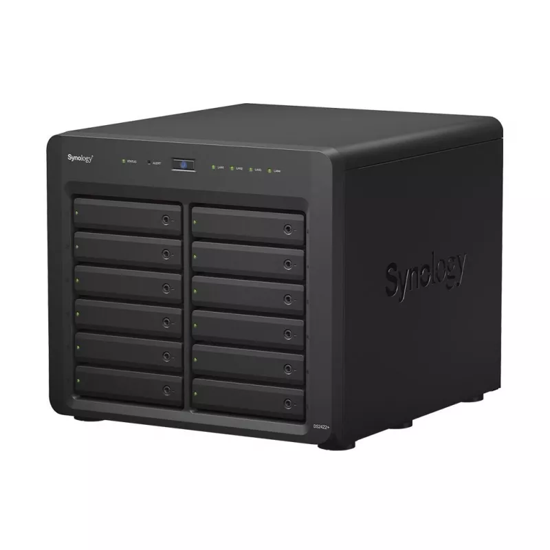 NAS Synology DS2422+; Tower; 12x (3.5 SATA HDD/2.5 SATA HDD/2.5 SATA SSD); AMD Ryzen V1500B;,4 GB DDR4 (max. 32GB),4 x 1GbE RJ-45