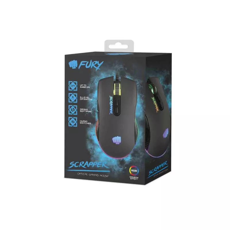 Mysz FURY Scrapper dla graczy symetryczna USB Typ-A Optyczna 6400 DPI