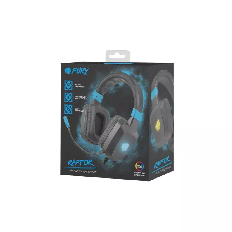 Przewodowy zestaw słuchawkowy do gier Fury NFU-1584 z mikrofonem na wysięgniku, wokółuszny, 98 dB, 15–25000 Hz, kabel 2 m, USB i 3,5 mm, niebieski