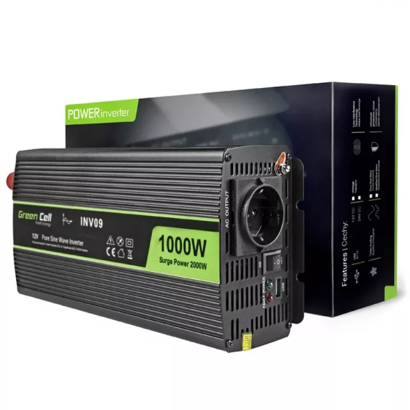 Green Cell INV09 zasilacz/przetwornica samochodowa 1000 W Czarny