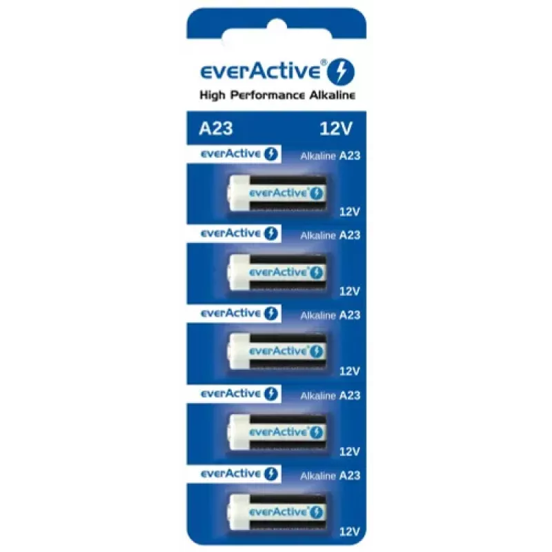 Alkaliczny komplet baterii everActive A23 12V, 5 szt. blister — do pilotów i drobnej elektroniki