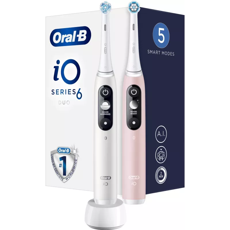 Braun Oral-B iO Series 6 Duo Elektryczna Szczoteczka do Zębów 2-Pak Biały/Różowy