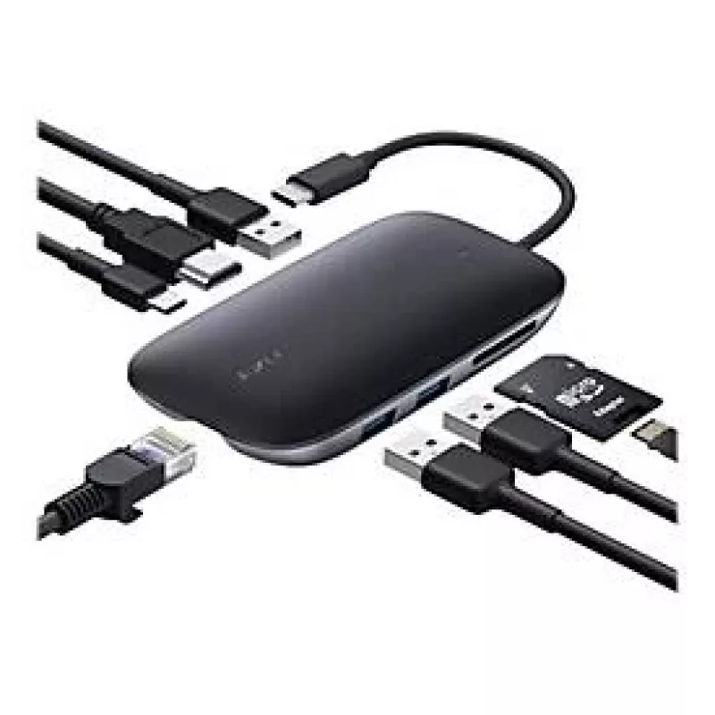 Stacja dokująca do laptopa AUKEY CB-C71 — 3x USB‑C (USB 3.2 Gen1), HDMI, RJ‑45, MicroSD, USB PD 100 W, kabel 0,15 m, czarna