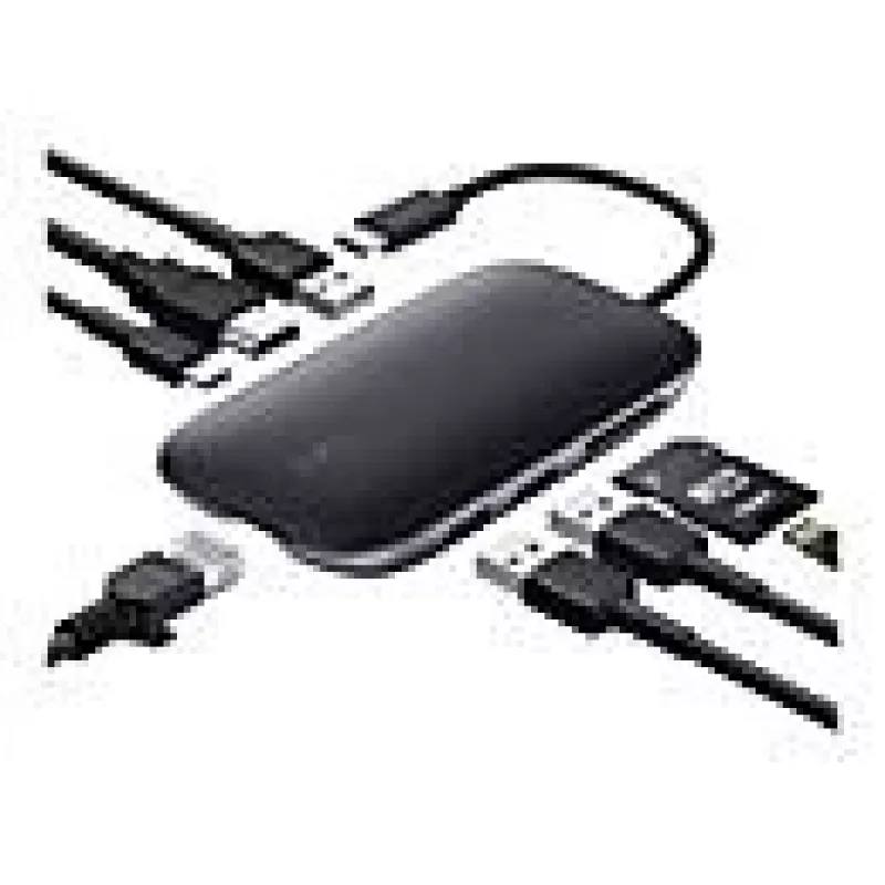 Stacja dokująca do laptopa AUKEY CB-C71 — 3x USB‑C (USB 3.2 Gen1), HDMI, RJ‑45, MicroSD, USB PD 100 W, kabel 0,15 m, czarna