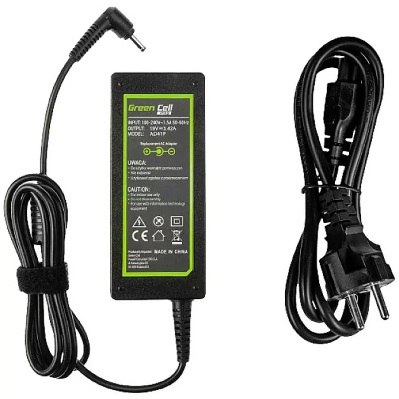 Zasilacz Green Cell AD41P 65W do laptopów ASUS, 19V 3,42A, wewnętrzny, czarny