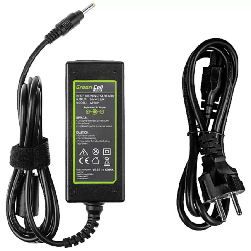 Zasilacz zielony Cell AD76P 45 W do laptopów Lenovo, 20 V 2,25 A, AC-DC, wejście 100–240 V, czarny