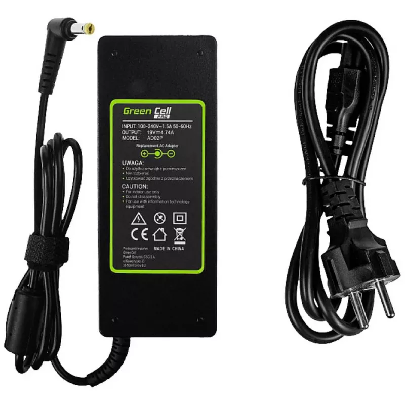 Zasilacz do laptopa zielony Cell AD02P 90W 19V 4,74A AC-DC Wewnętrzny Czarny