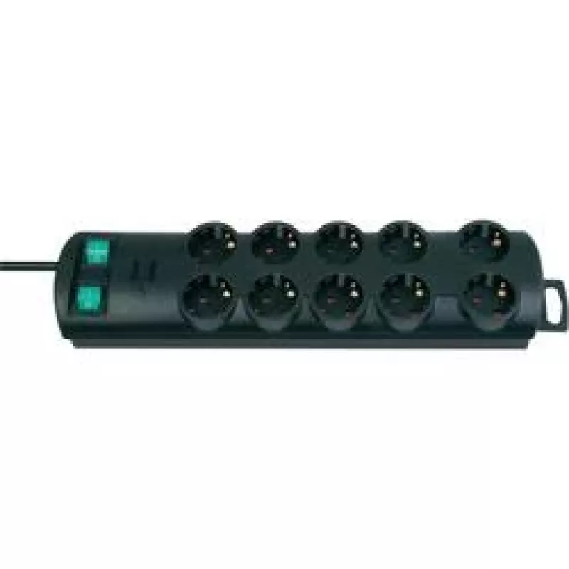 Brennenstuhl Primera-Line 10-gniazdowa czarna listwa zasilająca 2m 1153300120, czarny, kabel zasilający H05VV-F 3G1,5 2,0 m