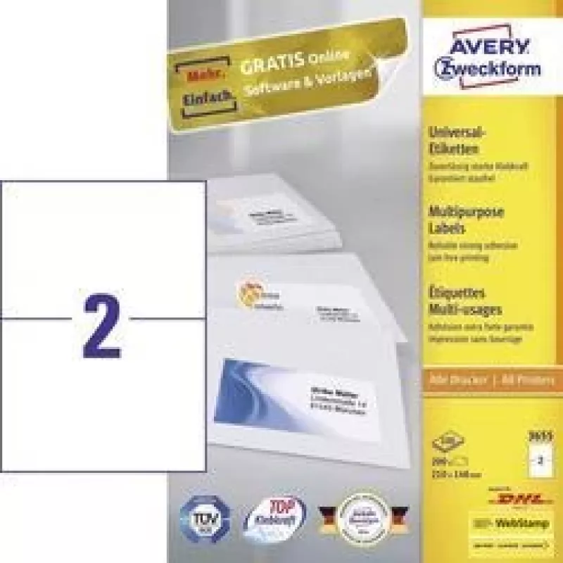 Avery 3655 etykieta samoprzylepna prostokątna trwała biała 200 szt.