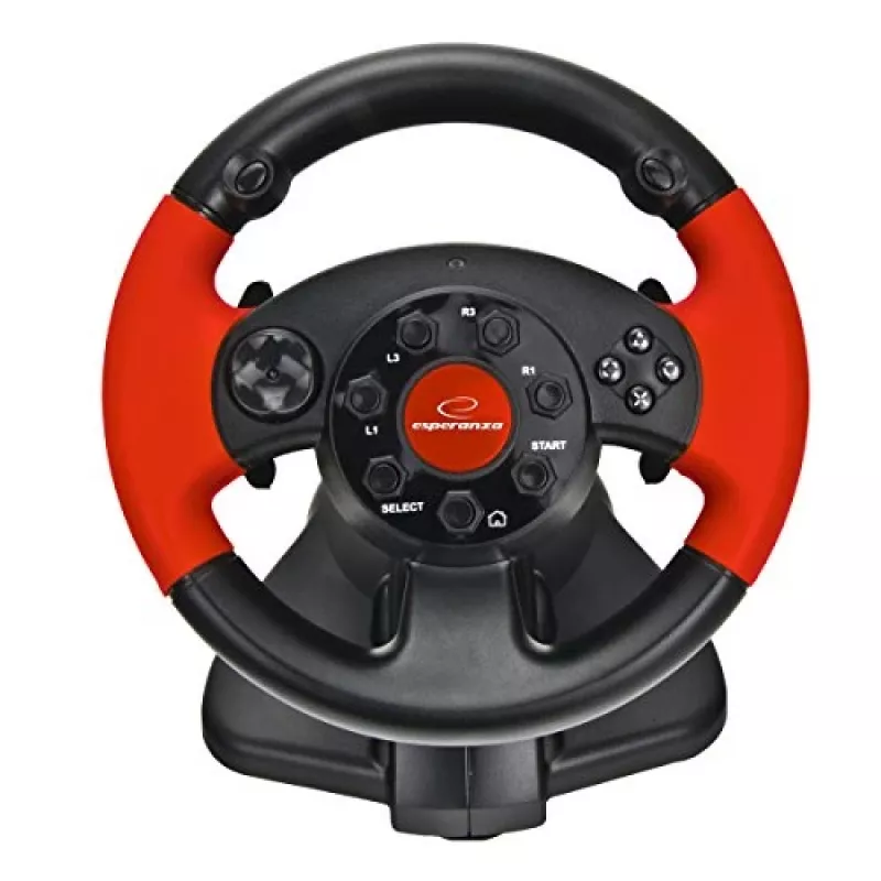 Kierownica do gier ESPERANZA EG103 — PC/PS2/PS3, 13 przycisków, wibracje, akcelerometr, czarno-czerwona