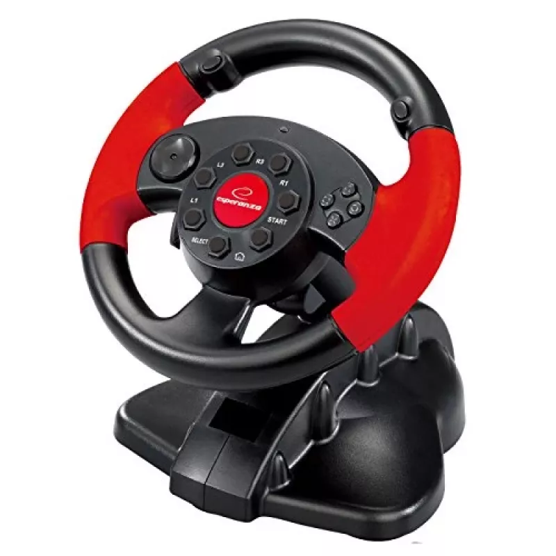 Kierownica do gier ESPERANZA EG103 — PC/PS2/PS3, 13 przycisków, wibracje, akcelerometr, czarno-czerwona