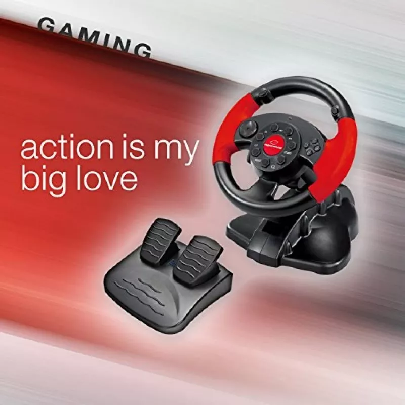 Kierownica do gier ESPERANZA EG103 — PC/PS2/PS3, 13 przycisków, wibracje, akcelerometr, czarno-czerwona